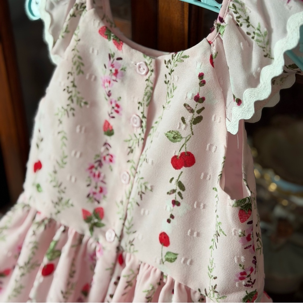New Girls Pink Ruffle Dress with Ric Rac Trim - Picture 10 of 12